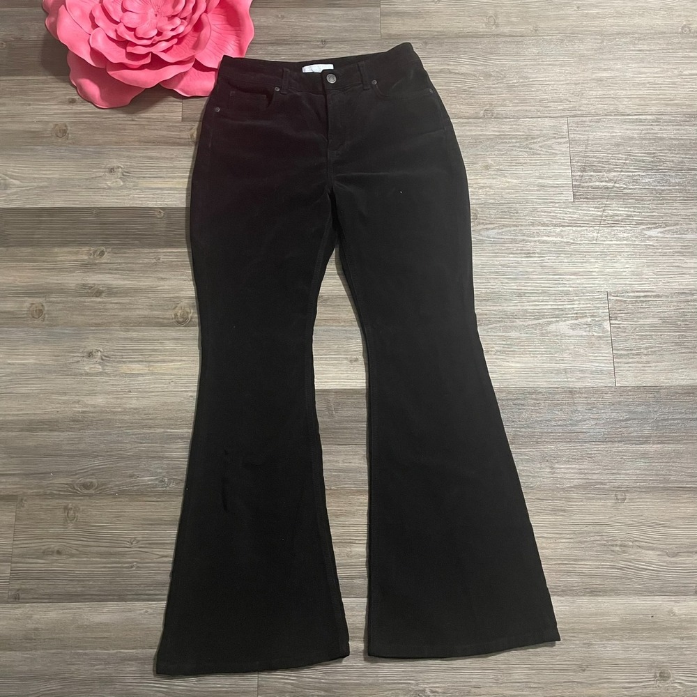 NWT ANTONIO MELANI Womens Sz 10 Black VERONICA Velvet Flare Leg Pants 33" Inseam